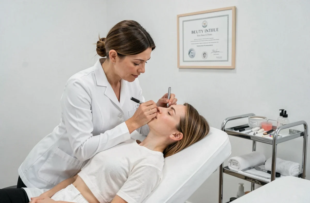 Esthéticienne réalisant un soin d'épilation précis des sourcils chez AS Institut en Essonne