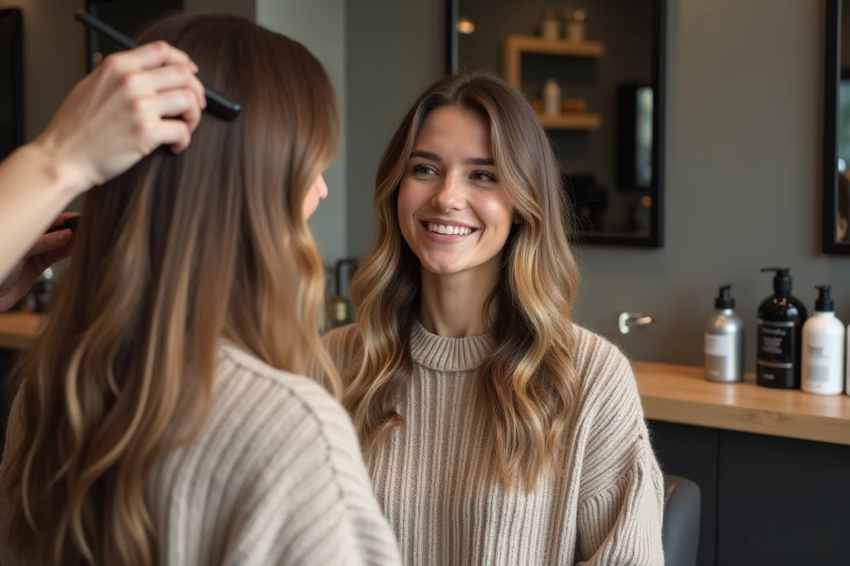 Femme souriante dans un salon de coiffure moderne