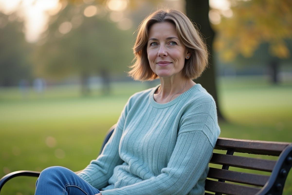 Femme détendue assise dans un parc en plein air