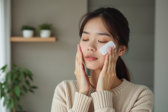 Femme en soin visage avec coton sur le nez naturel