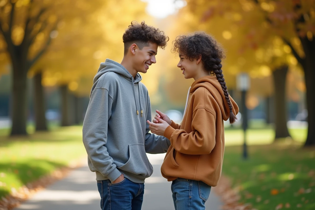 Garçon avec une tresse sur le côté dans un parc ensoleille