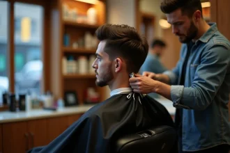 Jeune homme en salon de coiffure moderne en détail de la nuque