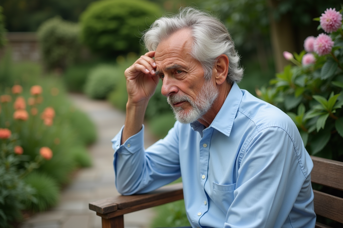 Homme d age dans un jardin en pleine nature