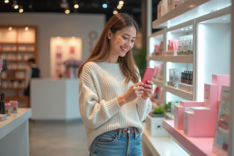 Jeune femme souriante dans un magasin de cosmétiques