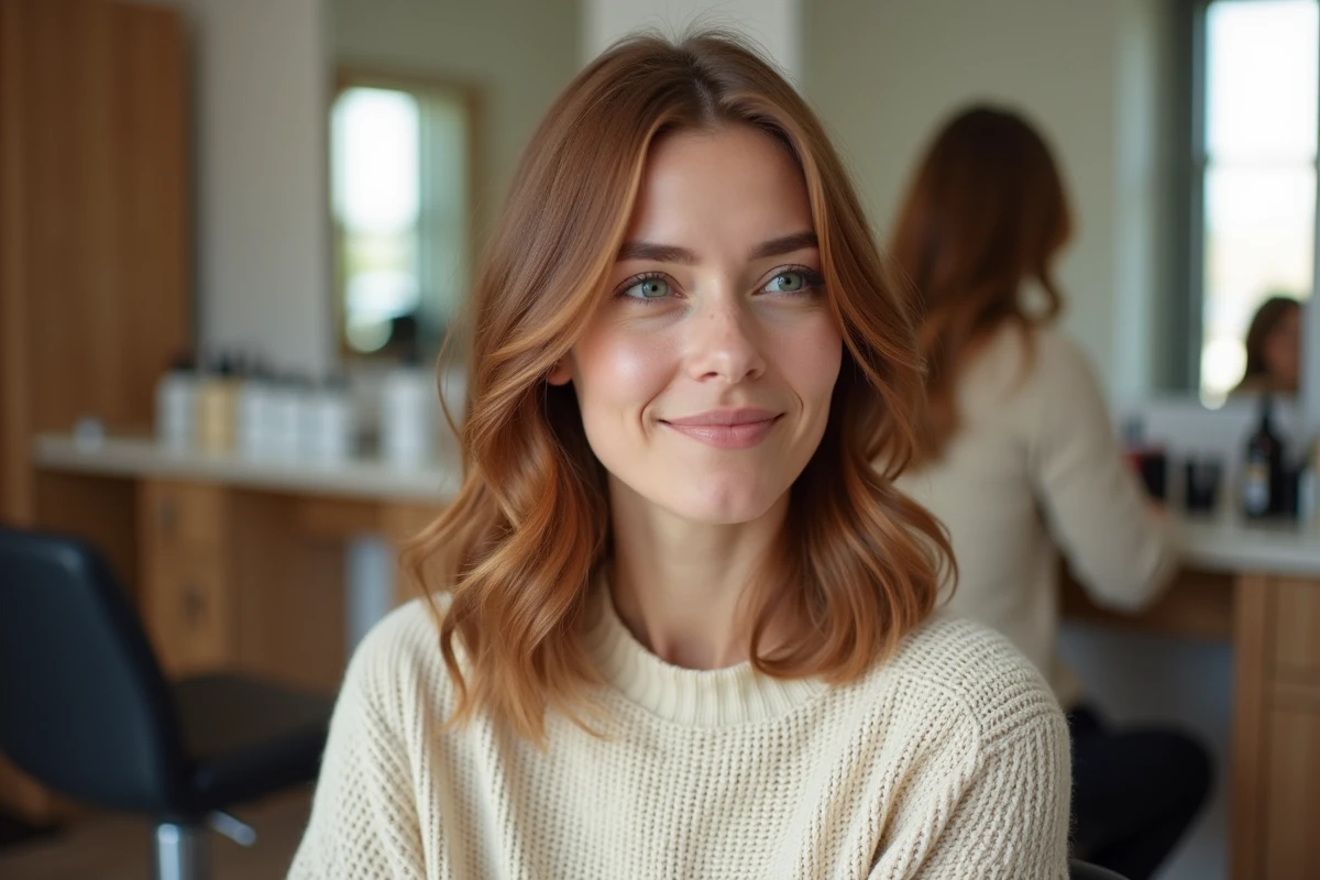 Femme souriante dans un salon de coiffure moderne
