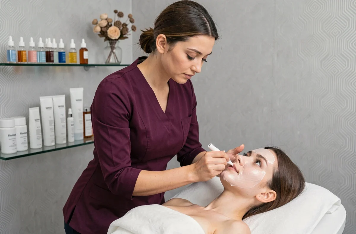 Soin peeling professionnel réalisé par une esthéticienne dans la cabine raffinée de Sublim'Institut91
